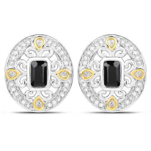 0.93 Carat Genuine Blue Sapphire and White Diamond .925 Sterling Silver Earrings Bids.com