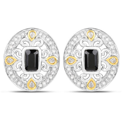 0.93 Carat Genuine Blue Sapphire and White Diamond .925 Sterling Silver Earrings Bids.com