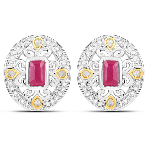 0.77 Carat Genuine Ruby and White Diamond .925 Sterling Silver Earrings Bids.com