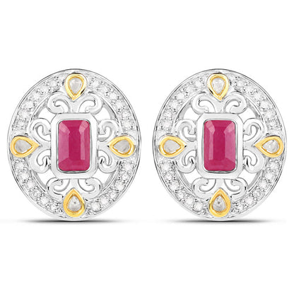 0.77 Carat Genuine Ruby and White Diamond .925 Sterling Silver Earrings Bids.com
