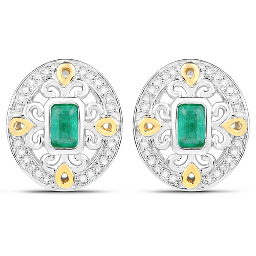 0.69 Carat Genuine Zambian Emerald and White Diamond .925 Sterling Silver Earrings Bids.com