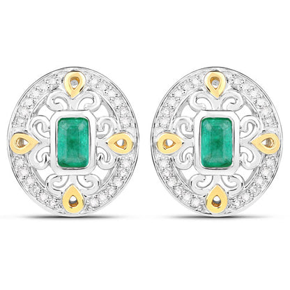 0.69 Carat Genuine Zambian Emerald and White Diamond .925 Sterling Silver Earrings Bids.com