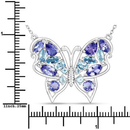 3.60 Carat Genuine Tanzanite and Swiss Blue Topaz .925 Sterling Silver Necklace Bids.com