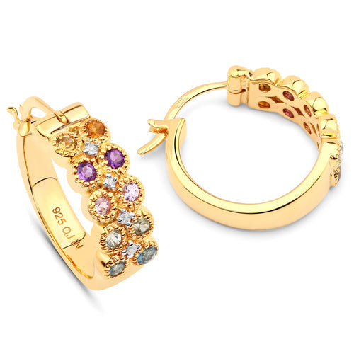 0.76 Carat Genuine Multi Stones .925 Sterling Silver Earrings Bids.com