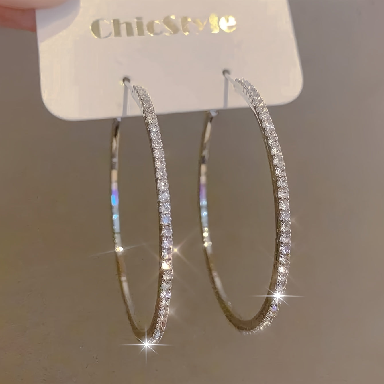 Women's Rhinestone Hoop Earrings – Large Stainless Steel Bling Hoops DailySale