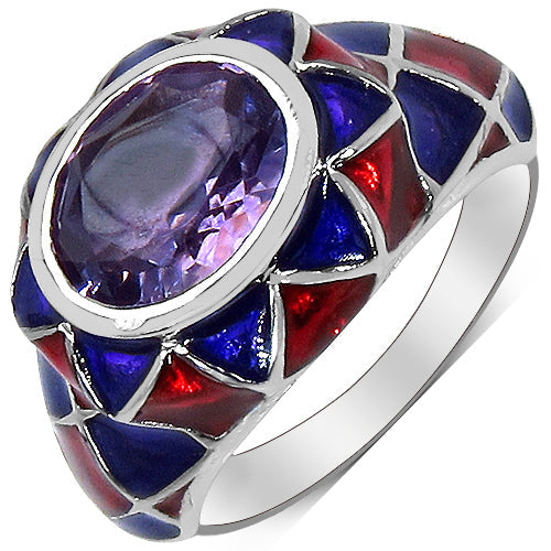 2.16 Carat Genuine Amethyst & White Diamond .925 Sterling Silver Ring Bids.com