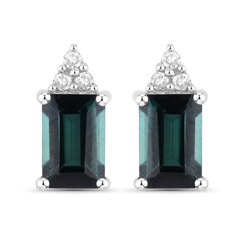 1.25 Carat Genuine Green Tourmaline and White Diamond 14K White Gold Earrings Bids.com