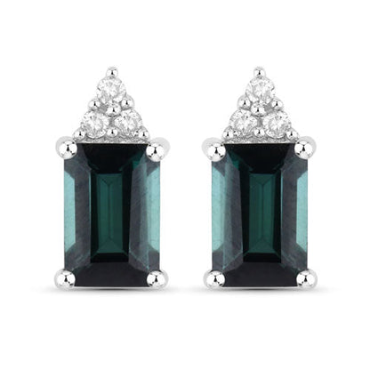 1.25 Carat Genuine Green Tourmaline and White Diamond 14K White Gold Earrings Bids.com