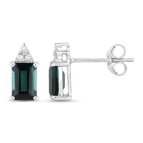1.25 Carat Genuine Green Tourmaline and White Diamond 14K White Gold Earrings Bids.com