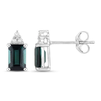 1.25 Carat Genuine Green Tourmaline and White Diamond 14K White Gold Earrings Bids.com