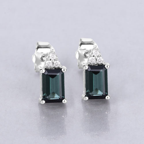 1.25 Carat Genuine Green Tourmaline and White Diamond 14K White Gold Earrings Bids.com