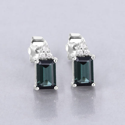 1.25 Carat Genuine Green Tourmaline and White Diamond 14K White Gold Earrings Bids.com