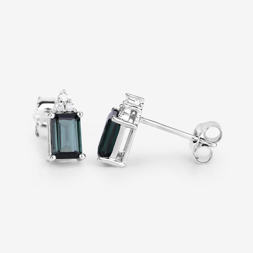 1.25 Carat Genuine Green Tourmaline and White Diamond 14K White Gold Earrings Bids.com