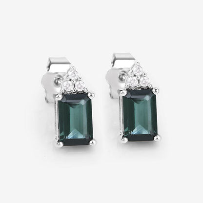 1.25 Carat Genuine Green Tourmaline and White Diamond 14K White Gold Earrings Bids.com