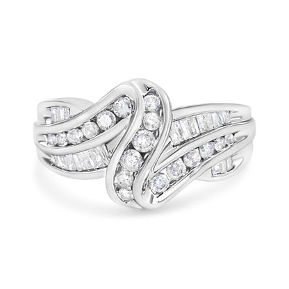 10K White Gold Ring 3/4 Cttw Round and Baguette-Cut Diamond Bypass Ring (H-I Color, I2-I3 Clarity) - Size 6 Bids.com