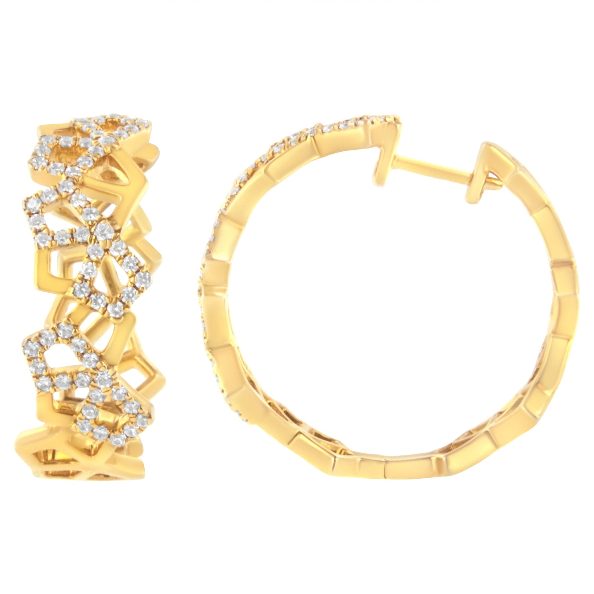 14K Yellow Gold 3/4 Cttw Diamond Honeycomb Hoop Earrings (G-H Color, SI1-SI2 Clarity) - 24MM Bids.com