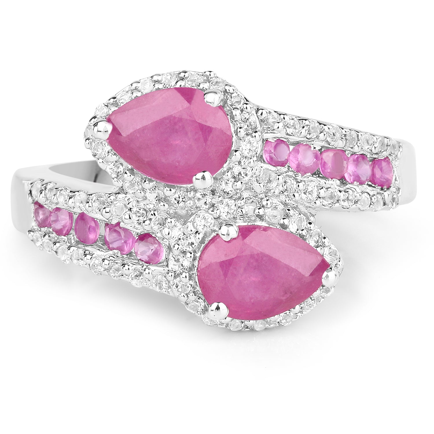 2.43 Carat Glass Filled Ruby and White Topaz Sterling Silver Ring Bids.com