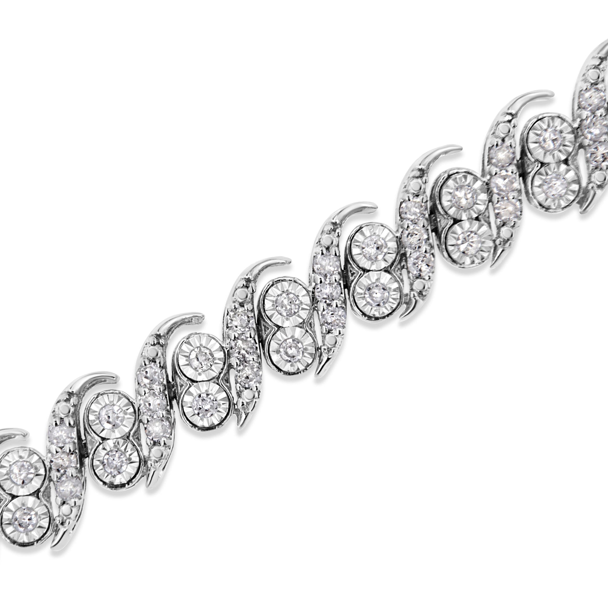 .925 Sterling Silver 2.0 Cttw Round-Cut Diamond "S" Link Bracelet (I-J Color, I3 Clarity) - 7.25" Bids.com