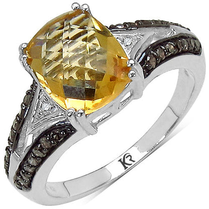2.82 Carat Genuine Citrine, Champagne Diamond & White Diamond .925 Sterling Silver Ring Bids.com