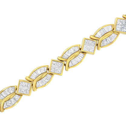 14K Yellow Gold 8 1/5 Cttw Baguette and Princess-Cut Diamond Geometric Twist Link Bracelet (G-H Color, VS1-VS2 Clarity) - Size 7" Bids.com