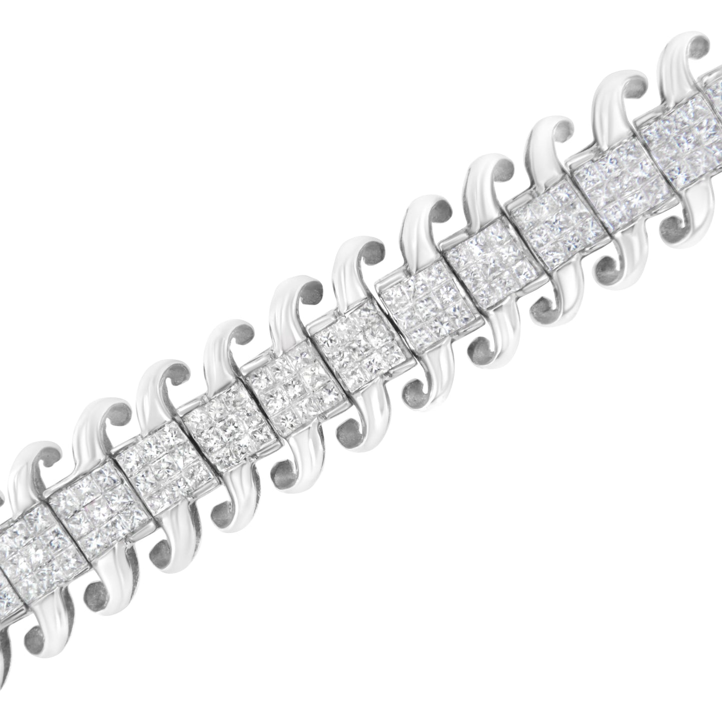 14K White Gold 5.0 Cttw Princess Cut Diamond 7" Invisible Set Wavy S-Link Tennis Bracelet (G-H Color, SI1-SI2 Clarity) Bids.com