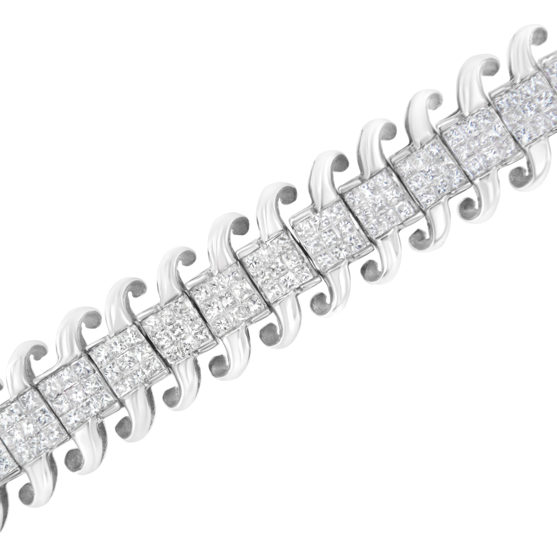 14K White Gold 5.0 Cttw Princess Cut Diamond 7" Invisible Set Wavy S-Link Tennis Bracelet (G-H Color, SI1-SI2 Clarity) Bids.com