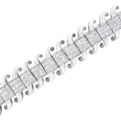 14K White Gold 5.0 Cttw Princess Cut Diamond 7" Invisible Set Wavy S-Link Tennis Bracelet (G-H Color, SI1-SI2 Clarity) Bids.com