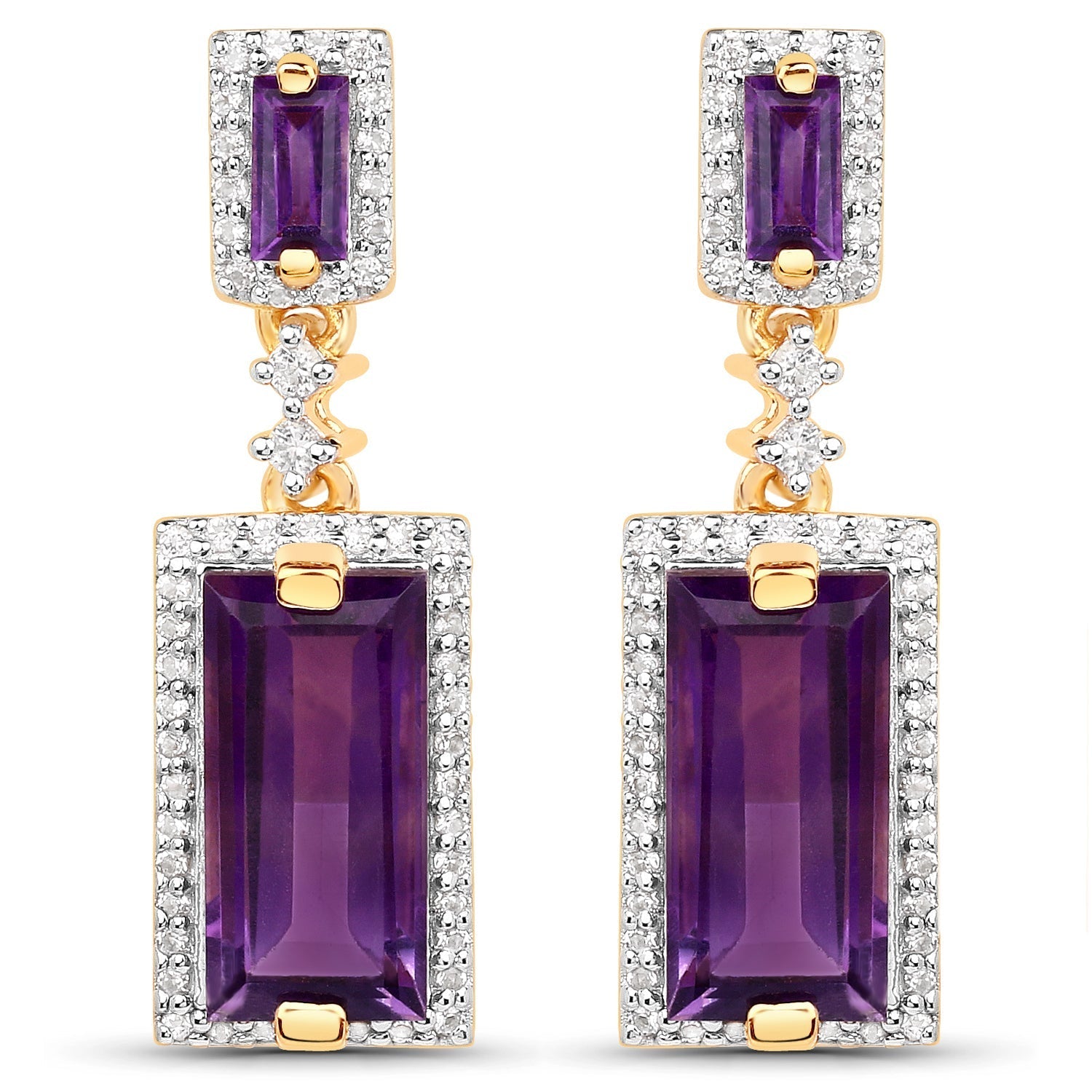 18K Yellow Gold Plated 6.01 Carat Genuine Emerald and White Topaz .925 Sterling Silver Earrings Bids.com