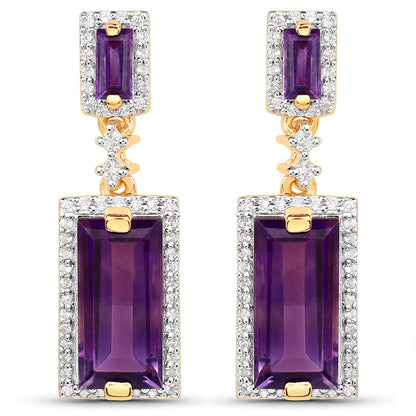 18K Yellow Gold Plated 6.01 Carat Genuine Emerald and White Topaz .925 Sterling Silver Earrings Bids.com