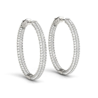 14k White Gold Two Row Pave Set Diamond Hoop Earrings (7 cttw) Bids.com