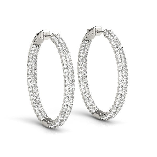14k White Gold Two Row Pave Set Diamond Hoop Earrings (7 cttw) Bids.com