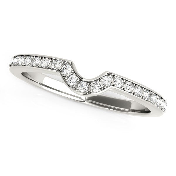 14k White Gold Modern Curved Prong Set Diamond Wedding Band (1/8 cttw) Bids.com