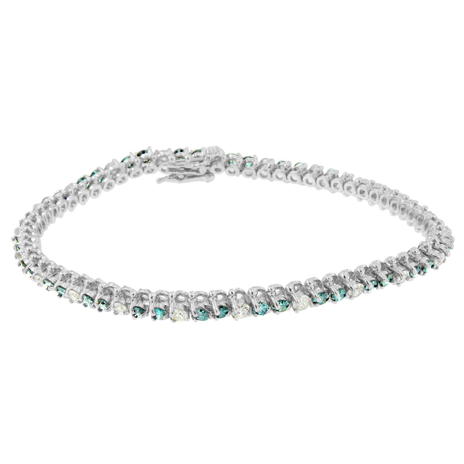 14K White Gold 4 5/8 Cttw Alternating White and Blue Diamond Martini Set Tennis Bracelet (H-I Color, I1-I2 Clarity) - 7" Inches Bids.com