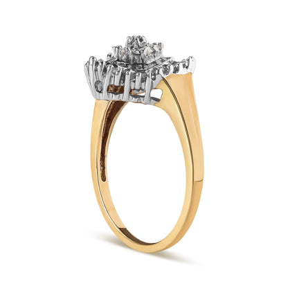 10K Yellow Gold 1/4 Cttw Round and Baguette cut Diamond Heart Shape Ballerina Ring (H-I Color, I1-I2 Clarity) - Ring Size 7 Bids.com