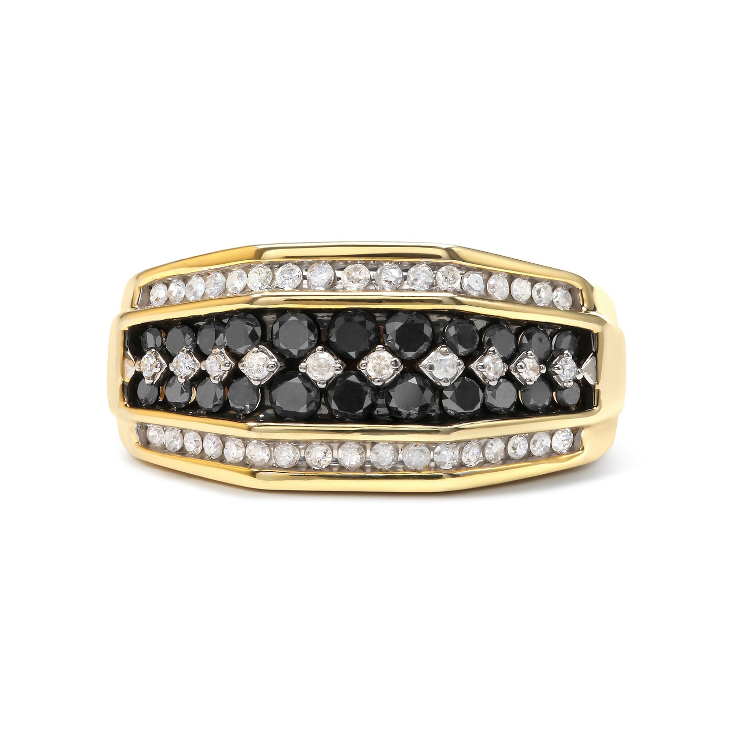 Men's 14K Yellow Gold Plated .925 Sterling Silver 1 1/2 Cttw White and Black Treated Diamond Cluster Ring (Black / I-J Color, I2-I3 Clarity) - Size 10 Bids.com