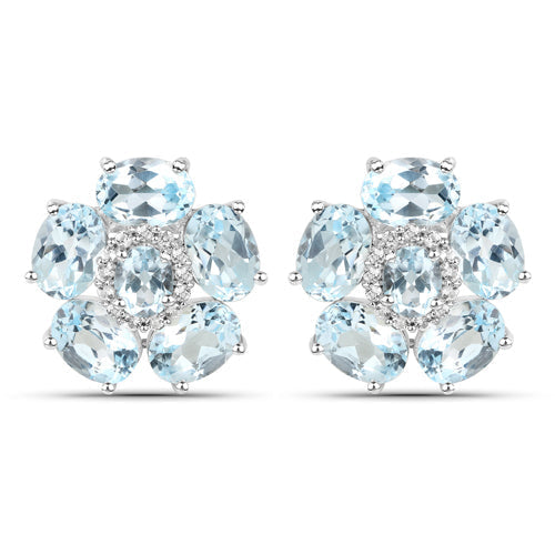 18K White Gold Plated 10.48 Carat Genuine Blue Topaz and White Topaz .925 Sterling Silver Earrings Bids.com