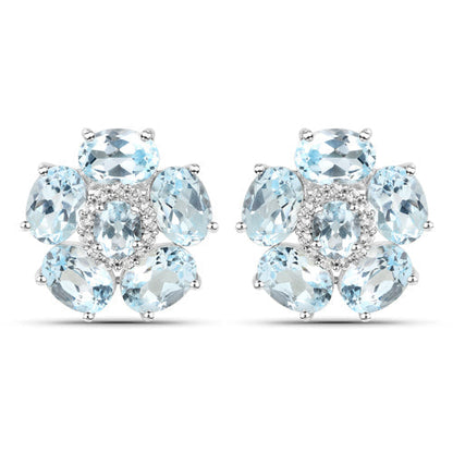 18K White Gold Plated 10.48 Carat Genuine Blue Topaz and White Topaz .925 Sterling Silver Earrings Bids.com