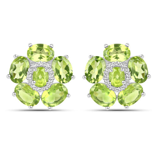18K White Gold Plated 9.26 Carat Genuine Peridot and White Topaz .925 Sterling Silver Earrings Bids.com