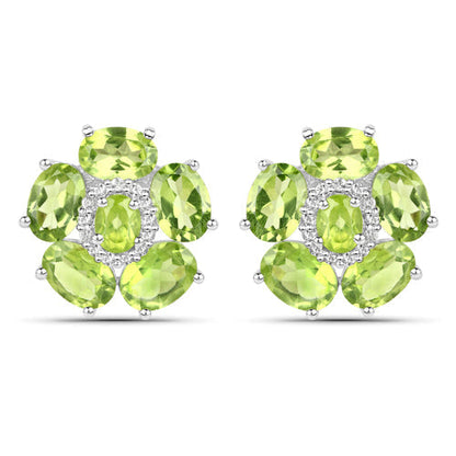 18K White Gold Plated 9.26 Carat Genuine Peridot and White Topaz .925 Sterling Silver Earrings Bids.com