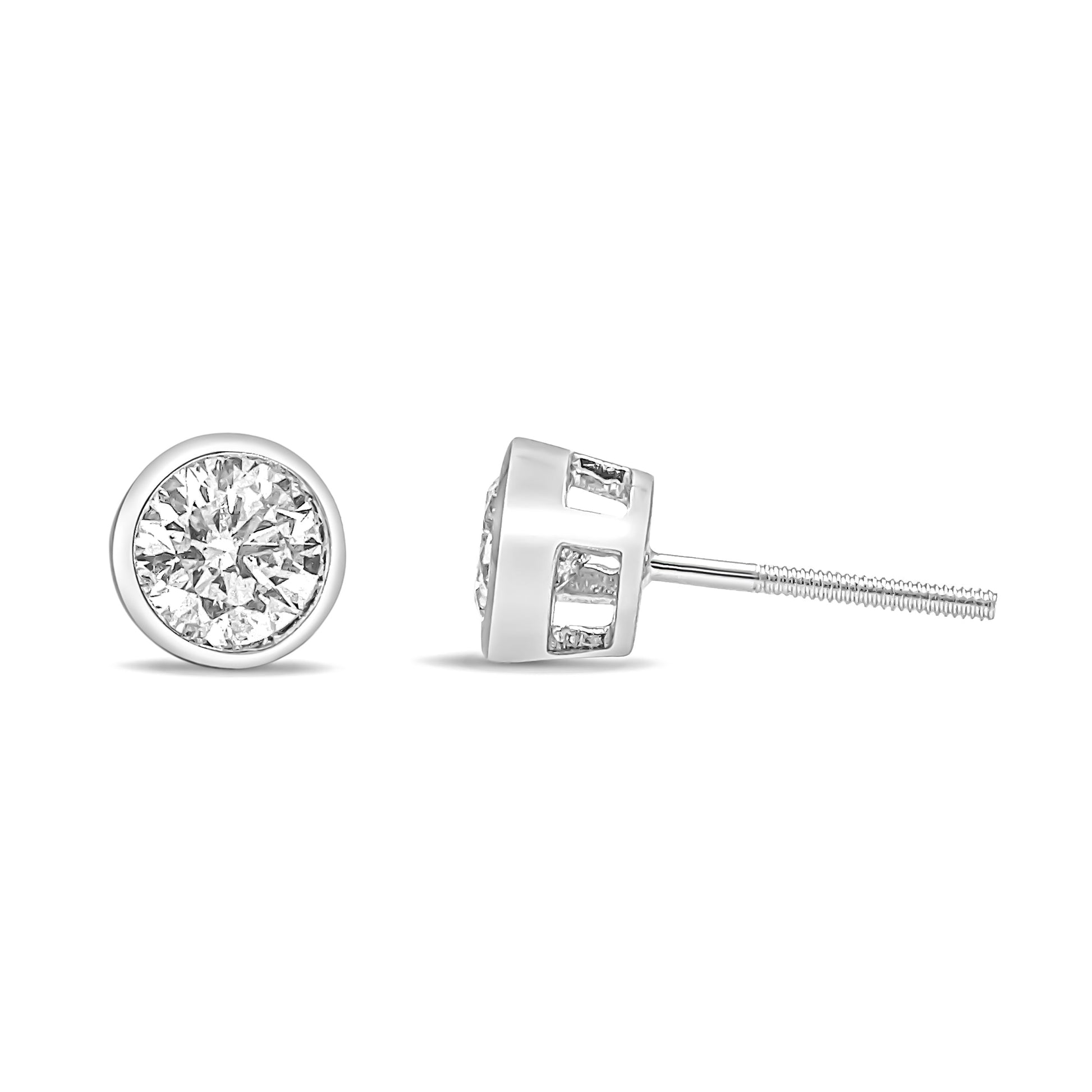 14K White Gold 1.0 Cttw Lab Grown Diamond Screw-Back Classic Bezel Solitaire Stud Earrings (G-H Color, VS2-SI1 Clarity) Bids.com