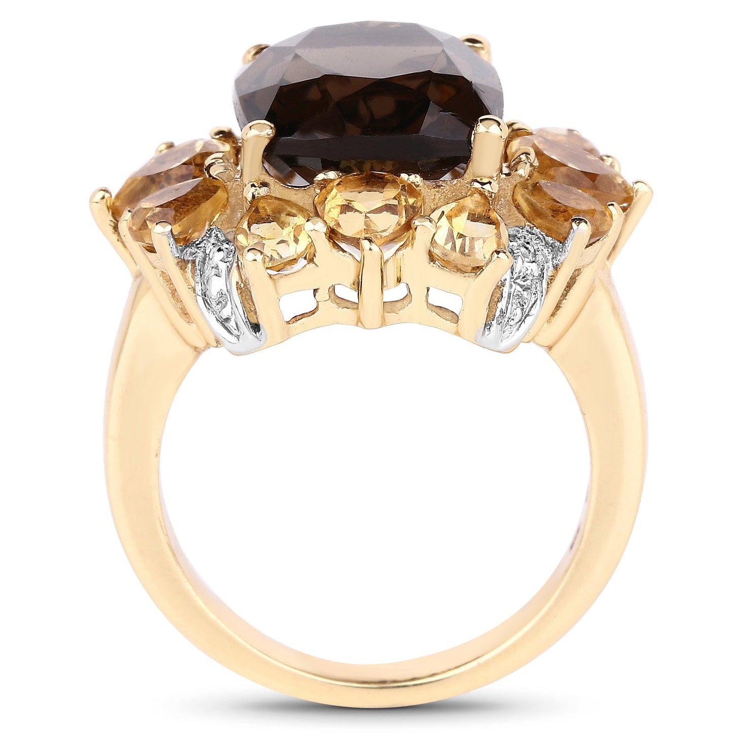 14K Yellow Gold Plated 7.10 Carat Genuine Smoky Quartz, Citrine & White Topaz Brass Ring Bids.com