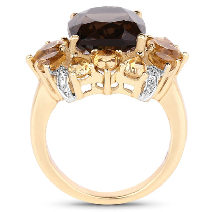 14K Yellow Gold Plated 7.10 Carat Genuine Smoky Quartz, Citrine & White Topaz Brass Ring Bids.com