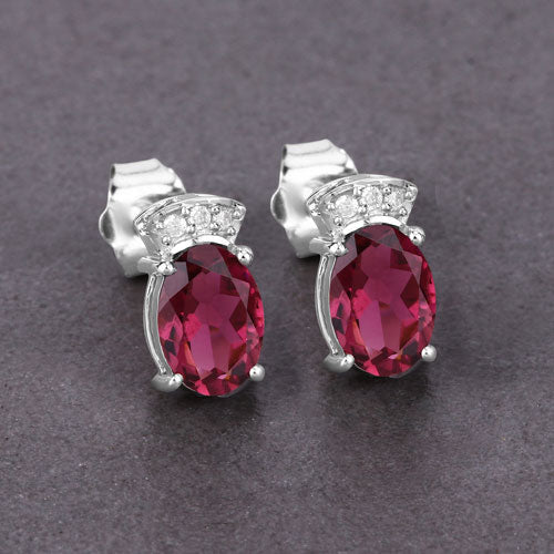 1.35 Carat Genuine Pink Tourmaline and White Diamond 14K White Gold Earrings Bids.com