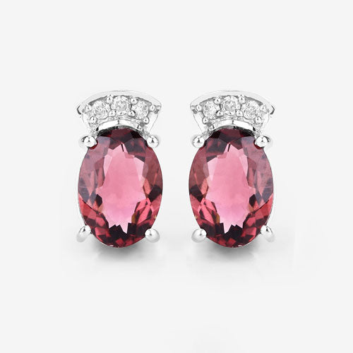1.35 Carat Genuine Pink Tourmaline and White Diamond 14K White Gold Earrings Bids.com
