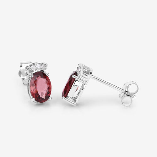 1.35 Carat Genuine Pink Tourmaline and White Diamond 14K White Gold Earrings Bids.com