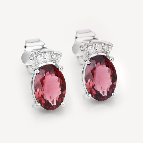 1.35 Carat Genuine Pink Tourmaline and White Diamond 14K White Gold Earrings Bids.com
