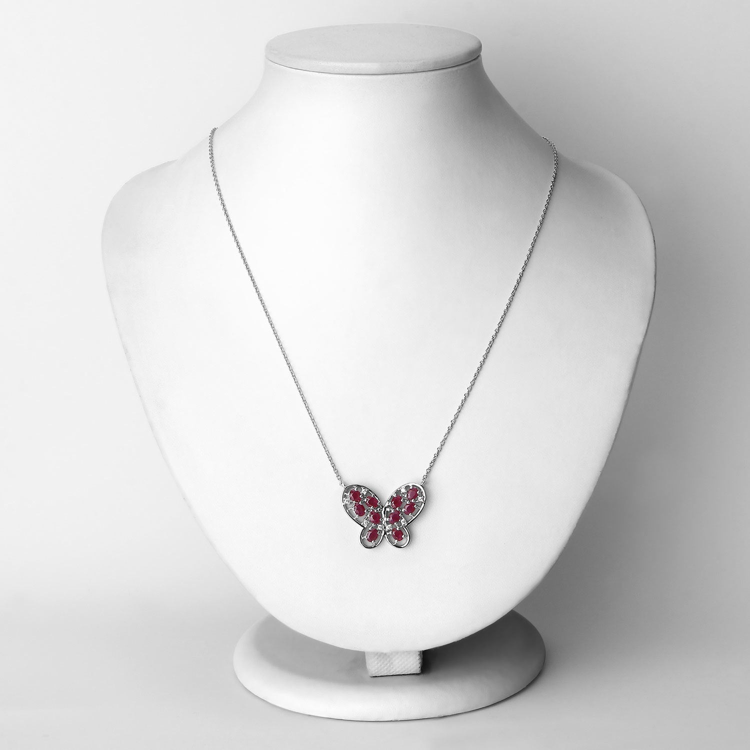 2.36 Carat Genuine Ruby and White Zircon .925 Sterling Silver Necklace Bids.com