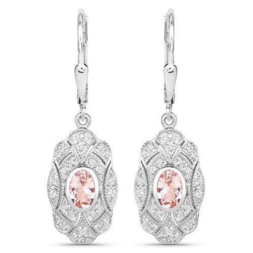 1.04 Carat Genuine Morganite and White Topaz .925 Sterling Silver Earrings Bids.com