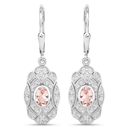 1.04 Carat Genuine Morganite and White Topaz .925 Sterling Silver Earrings Bids.com