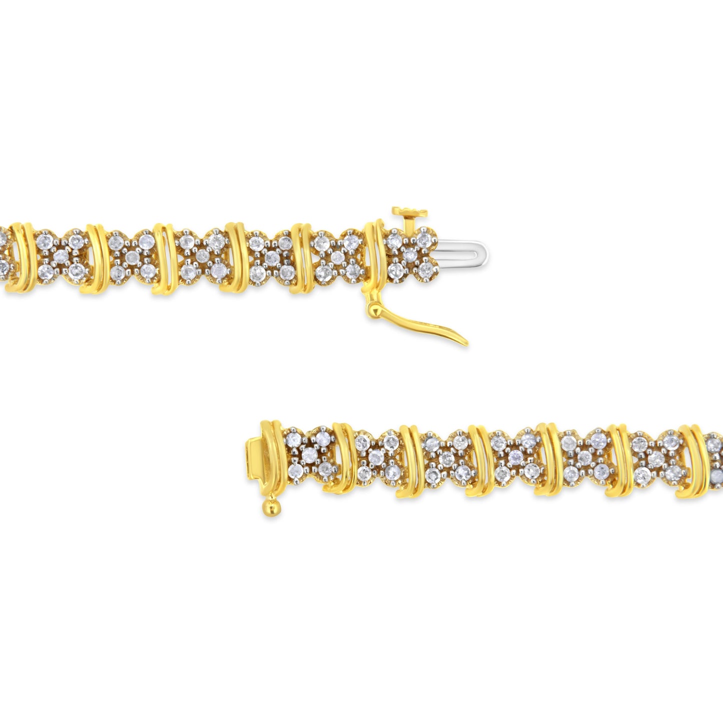 10K Yellow Gold Plated .925 Sterling Silver 2.0 Cttw Round Diamond Cluster "X" Shaped Link Bracelet (H-I Color, I3 Clarity) - 7" Bids.com